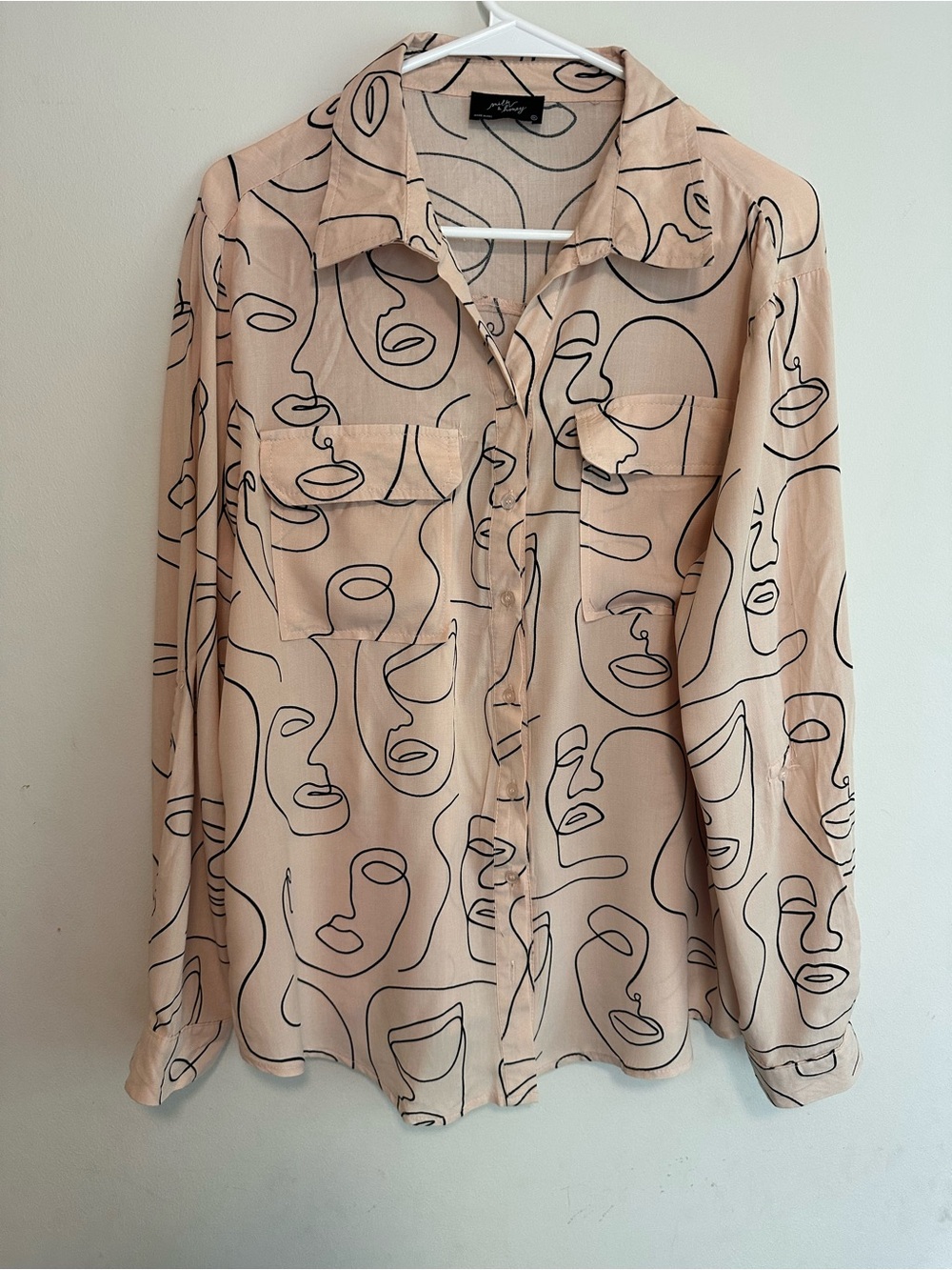 Milk & Honey Faces Print Button-Front Blouse - Beige/pink Size 1X